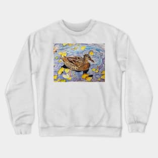 Mallard Duck in Autumn Leaves Crewneck Sweatshirt